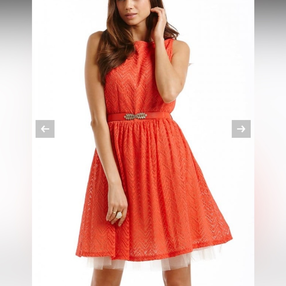 Red orange fit and flare lace dress